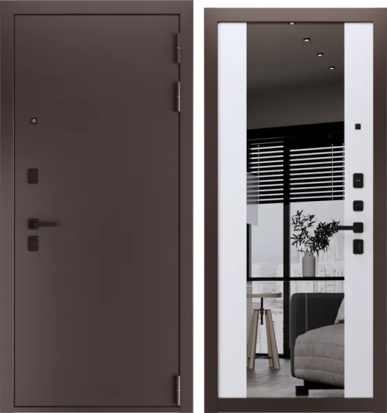 Входная дверь Идеалист 90МП Букле шоколад / Зеркало Мираж-2